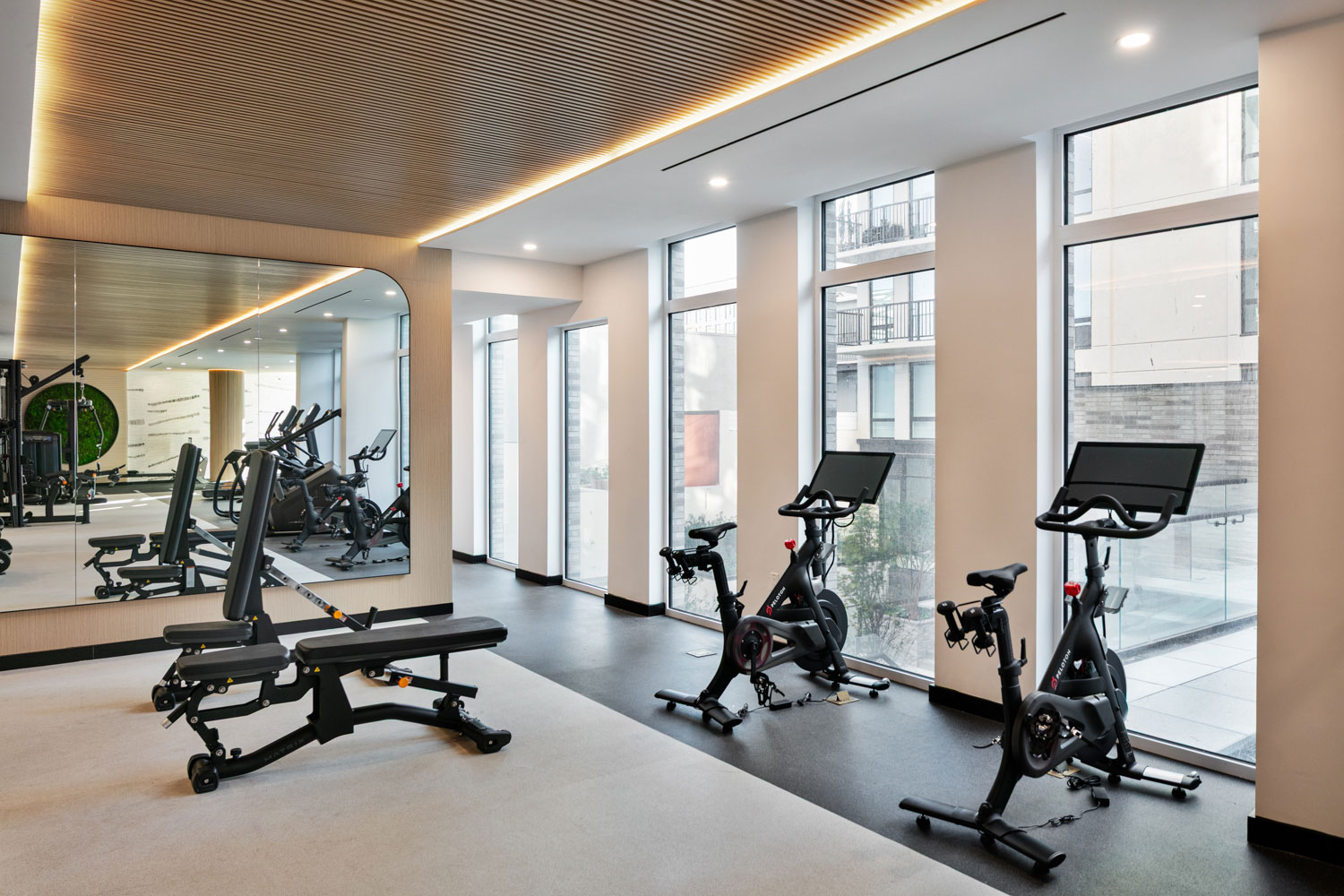 State-of-the-art fitness center with yoga room at Prosper Prospect Heights